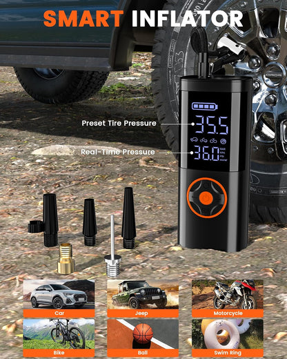 Jump Starter with Air Compressor, Jump Battery, Battery Jumper Starter Portable Jump Starter with LCD Display, Smart Jumper Cables, LED Light (Black)
